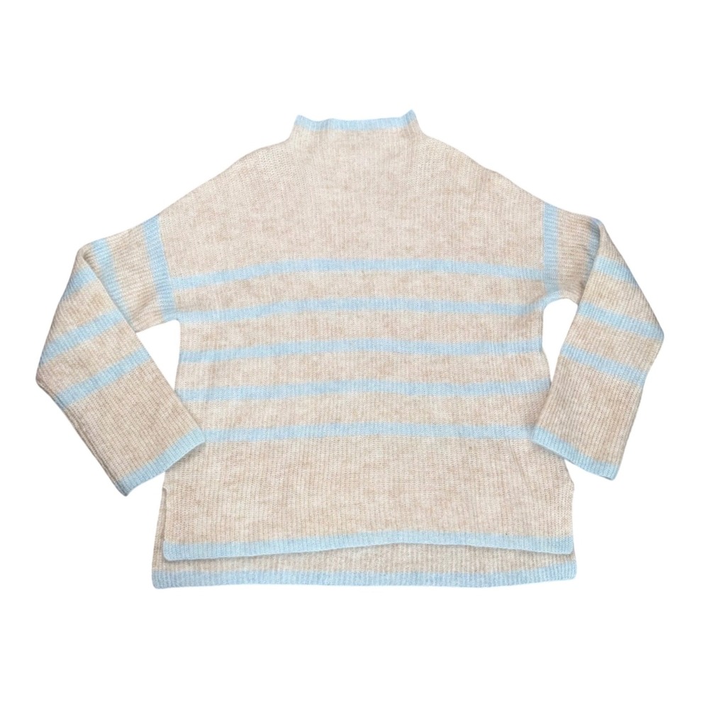 Second Female Ovallis Knit Sweater Womens Medium Beige Blue Striped Mohair Wool